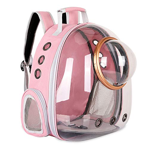 Sipobuy Mochila Cápsula Espacio para Mascotas, Portador De Perro Cachorro Pequeño Mediano, Transparente Transpirable Resistente Al Calor, Portador De Mascotas para Viajes Senderismo Camping (Pink)