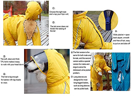 SIQI Pet Supplies 4 patas protección completa del vientre para perro grande impermeable cola impermeable Golden Retriever Poncho de perro mediano y grande para perro de perra azul ||| 11XL