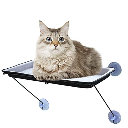 SLE Hamaca para Gato, Cama para Gatos con 4 Ventosas Grandes, Asiento de Ventana para Gato Hamaca para Cualquier Gato (62 * 32 * 5cm) (Gris)