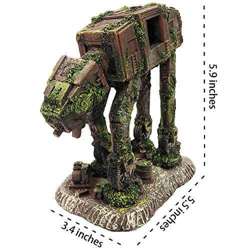 SLOCME Acuario At-At Imperial Walker Todo Terreno Blindado Transporte Decoraciones - Tanque de Pescado Robot de Resina Betta Fish Hide Ornamento de Cueva