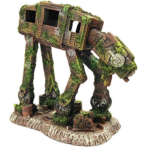 SLOCME Acuario At-At Imperial Walker Todo Terreno Blindado Transporte Decoraciones - Tanque de Pescado Robot de Resina Betta Fish Hide Ornamento de Cueva