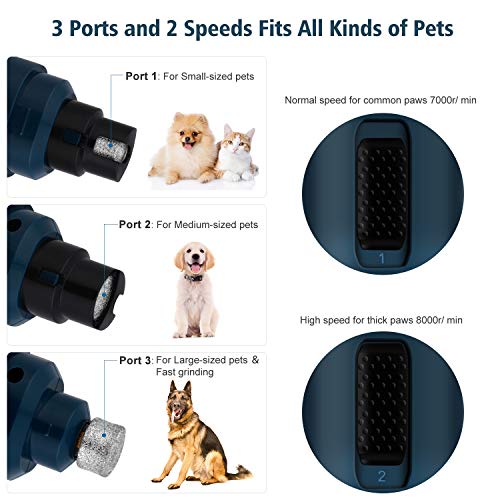 slopehill Cortauñas para Mascotas, Lima de Uñas Eléctrica para Mascotas Cortauñas para Perros Gatos Pequeño Mediano y Grande, Amoladora de Uñas Recargable de Bajo Ruido, Dos Velocidad con Cable USB