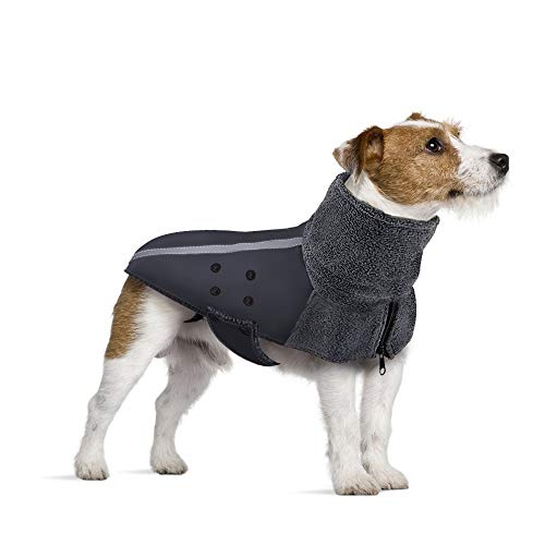 SlowTon -Abrigo Perro Invierno, cálido Forro Polar para Exteriores con Bufanda de Cuello Alto, Rayas Reflectantes, Chaleco a Prueba de Viento, Juegos Suaves para Mascotas (XXL, Gris)