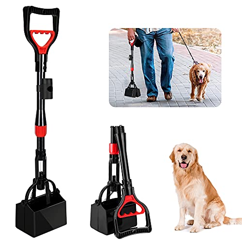 SlowTon Recogedor de Caca para Perros, 68cm recogedor de Agua para Mascotas Plegable de Mango Largo, Fondo Plano, rastrillo portátil para Recoger residuos de Caca con Resorte Duradero (M, Rot)