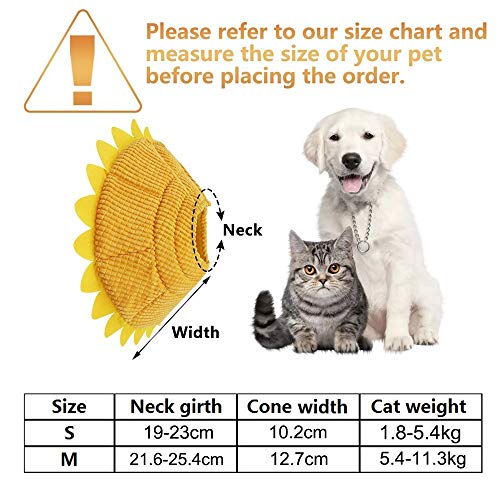 SLSON Collares protectores para gatos y collares ajustables en forma de cono para collares curativos para la recuperación de las feritas de compañía, con motivo de girasol amarillo (S)