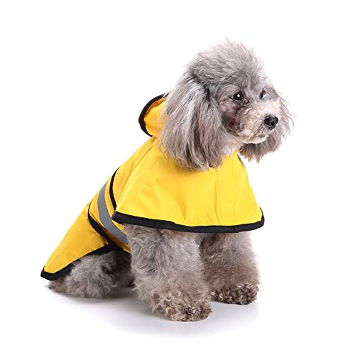 smalllee_Lucky_Store Chubasquero Impermeable para Perro con Capucha para Mascotas con Orificio para Correa,Reflectante Ligero, Ajustable Poncho para Perros pequeños, medianos y Grandes,Amarillo S