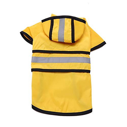 smalllee_Lucky_Store Chubasquero Impermeable para Perro con Capucha para Mascotas con Orificio para Correa,Reflectante Ligero, Ajustable Poncho para Perros pequeños, medianos y Grandes,Amarillo S