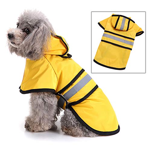 smalllee_Lucky_Store Chubasquero Impermeable para Perro con Capucha para Mascotas con Orificio para Correa,Reflectante Ligero, Ajustable Poncho para Perros pequeños, medianos y Grandes,Amarillo S