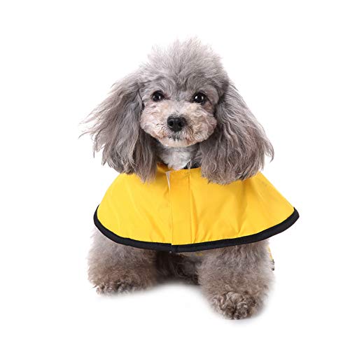 smalllee_Lucky_Store Chubasquero Impermeable para Perro con Capucha para Mascotas con Orificio para Correa,Reflectante Ligero, Ajustable Poncho para Perros pequeños, medianos y Grandes,Amarillo XS