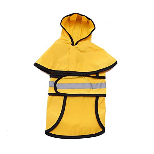 smalllee_Lucky_Store Chubasquero Impermeable para Perro con Capucha para Mascotas con Orificio para Correa,Reflectante Ligero, Ajustable Poncho para Perros pequeños, medianos y Grandes,Amarillo S