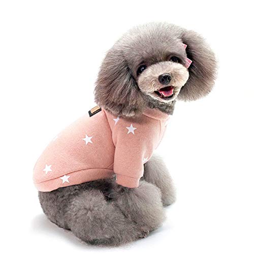 SMALLLEE_LUCKY_STORE Sudadera de forro polar con estampado de estrellas, para perros pequeños, gatos, cuello redondo, suave y cálido abrigo de invierno para cachorros, Chihuahua Yorkie, rosa, XXL