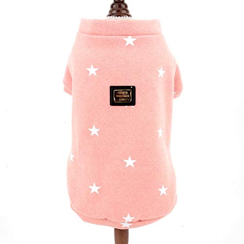 SMALLLEE_LUCKY_STORE Sudadera de forro polar con estampado de estrellas, para perros pequeños, gatos, cuello redondo, suave y cálido abrigo de invierno para cachorros, Chihuahua Yorkie, rosa, XXL