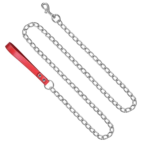 smatime Cadena Perro Metal 4mmx180cm Correa de Perro Resistente Cadena Perro de Plomo Correa de Entrenamiento para Perros con Mango Acolchado para Perros Medianos y Grandes