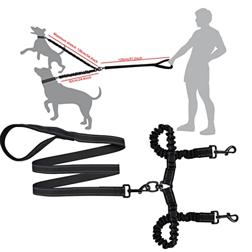 smatime Correa Doble para Perros Correa Perro Elastica Reflectante Nylon Correa Perro Doble 360°Sin Enredo Extensible Correa para Dos Perros Pequeños Medianos Grandes Caminar y Entrenamiento, Negro