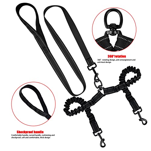 smatime Correa Doble para Perros Correa Perro Elastica Reflectante Nylon Correa Perro Doble 360°Sin Enredo Extensible Correa para Dos Perros Pequeños Medianos Grandes Caminar y Entrenamiento, Negro