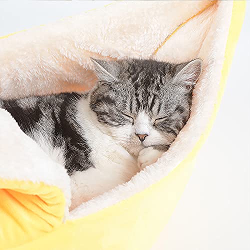 SMLJFO Lindo plátano gato cama casa caliente cama cama de dormir plátano cáscara casa gato suave felpa relleno Punny Dogs acogedor cama Mat cueva nido suministros para gatitos / M