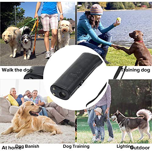 SNAWEN Ahuyentador de Perros por ultrasonidos portátil, 3 en 1 LED Anti ladridos parar el raspar, Dispositivo ultrasónico Repelente de Entrenamiento del Perro del Animal doméstico