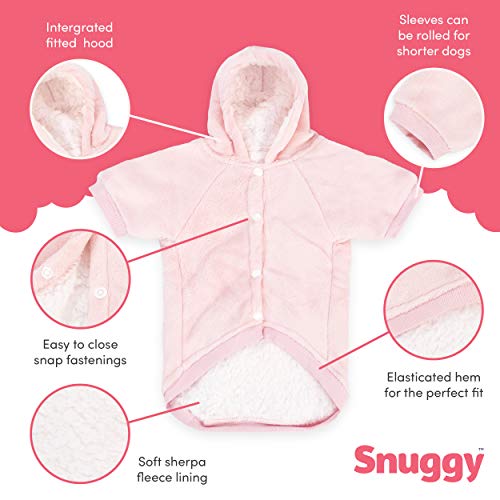 Snuggy Bata con Capucha para Perros – Deluxe Dog Plush Robe – Material térmico Premium Snuggy con Capucha – Suave Forro Polar Sherpa – Cómoda Capucha – Prácticos Cierres a presión (Rosa, Grande)