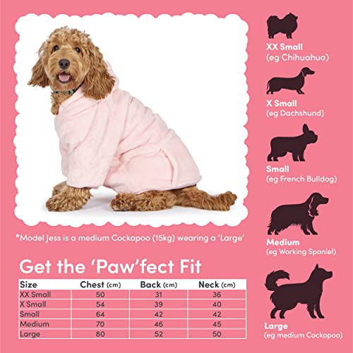 Snuggy Bata con Capucha para Perros – Deluxe Dog Plush Robe – Material térmico Premium Snuggy con Capucha – Suave Forro Polar Sherpa – Cómoda Capucha – Prácticos Cierres a presión (Rosa, Grande)