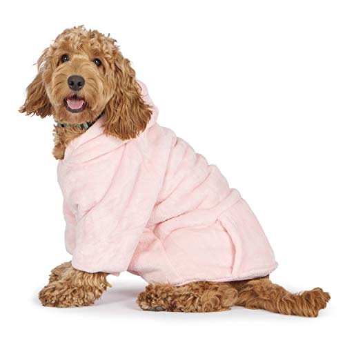 Snuggy Bata con Capucha para Perros – Deluxe Dog Plush Robe – Material térmico Premium Snuggy con Capucha – Suave Forro Polar Sherpa – Cómoda Capucha – Prácticos Cierres a presión (Rosa, Grande)