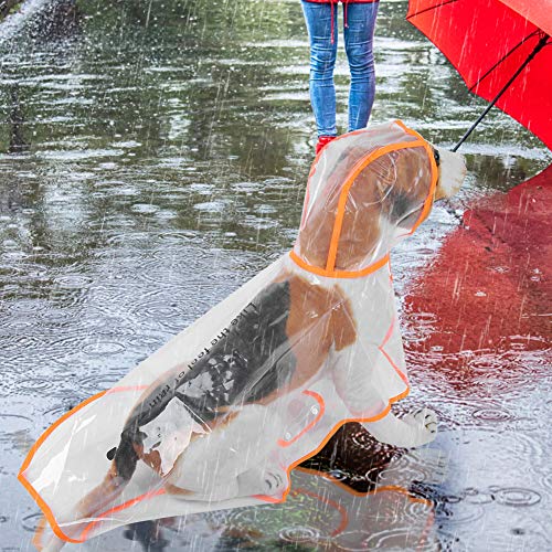 Soapow PU transparente borde naranja mascota impermeable impermeable con capucha impermeable capa lluvia capa capa capa chaqueta ropa para perros gatos