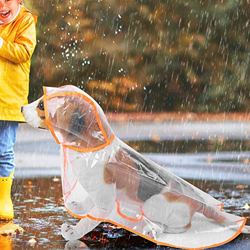 Soapow PU transparente borde naranja mascota impermeable impermeable con capucha impermeable capa lluvia capa capa capa chaqueta ropa para perros gatos