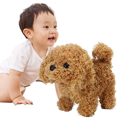 SOLE HOME Juguete eléctrico de peluche para cachorro, funciona con pilas – Paseos de perro ladridos y cola, juguete realista para niños pequeños para regalos