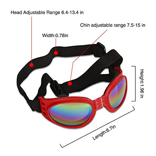 SONERNT Gafas de Sol para Perros con protección UV, Gafas de Perro con Cabeza Ajustable y Correas de Barbilla, protección contra el Desgaste de los Ojos para Perros medianos y Grandes (Rojo)