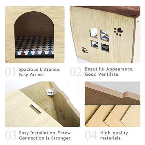 SONGWAY Casa de Madera pour Perro Gato - Taburete Caseta para Mascota con Cojín Extraíble para Cachorro y Gato, 57×40×40cm