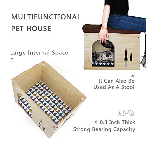 SONGWAY Casa de Madera pour Perro Gato - Taburete Caseta para Mascota con Cojín Extraíble para Cachorro y Gato, 57×40×40cm