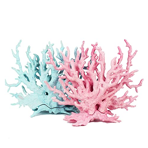 SoundZero 2 Piezas decoración de Coral Artificial para Acuario, Ornamento Artificial de Coral, Coral Planta Ornamento, Decoración Artificial Mar Planta para Acuario Tanque Pescados(Azul + Rosa