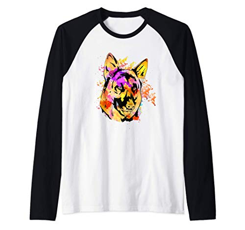 Splash Art Pastor Alemán Regalo de Perros Hombres Mujeres Camiseta Manga Raglan