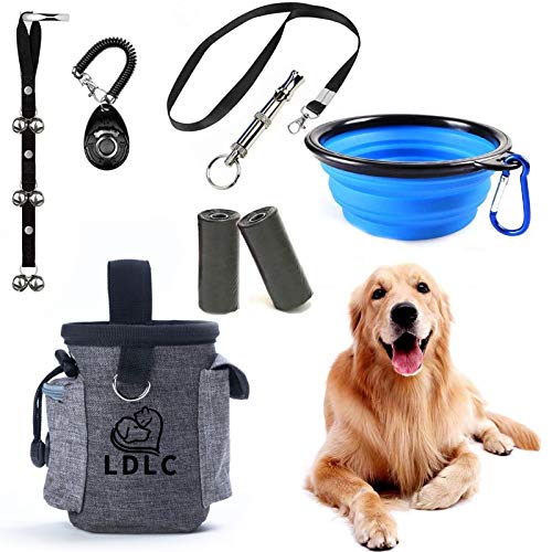 SSRIVER Kit de entrenamiento para cachorros, piezas de timbres ajustables, bolsa de entrenamiento, silbato para controlar el ladrido del perro y bolsa de caca para entrenamiento de mascotas