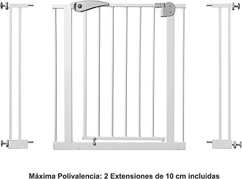 Star Ibaby - Barrera de Seguridad de niños para puertas y pasillos - Color blanco - Máxima Polivalencia de 65 a 91 cm - Incluye 2 Extensiones de 10 cm - Incluye Kit para Barandilla