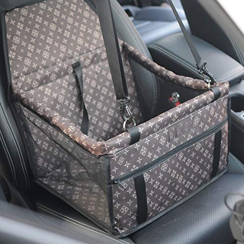 STARPIA Protector de Asiento de Coche para Mascotas Perros Gatos, Cinturón de Seguridad/Bolsa de Almacenamiento, Capazo de Coche Plegable Impermeable Lavable para Perros Viaje (Marrón Clásico)