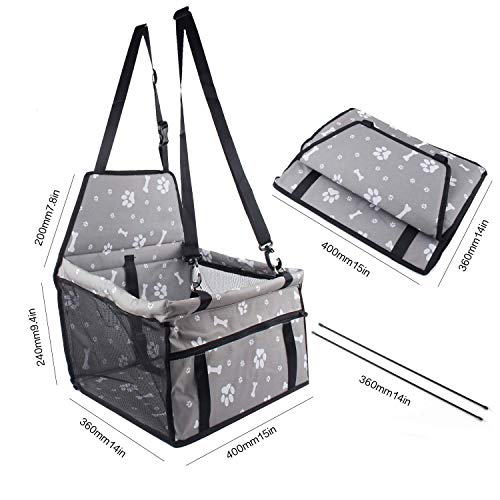 STARPIA Protector de Asiento de Coche para Mascotas Perros Gatos, Cinturón de Seguridad/Bolsa de Almacenamiento, Capazo de Coche Plegable Impermeable Lavable para Perros Viaje (Gris)