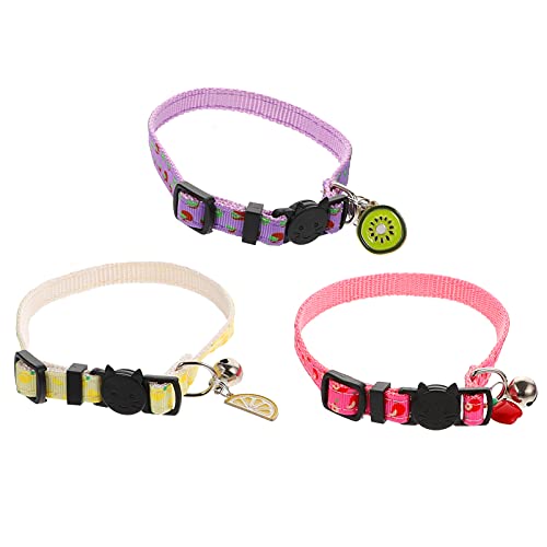 STOBOK 3 Piezas de Collares de Gato Separadores con Campana Colorido Estilo de Fruta de Verano Ajustable para Mascotas con Patrones de Limón Kiwi para Gatito Fiesta de Hawaii Tropical