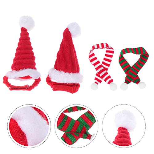 STOBOK 4 Piezas Pequeño Animal Mascota Sombrero de Navidad con Bufanda Santa Claus Gorro Silenciador Conejillo de Indias Disfraz de Navidad para Pequeño Gato Conejo Hámster Conejillo de