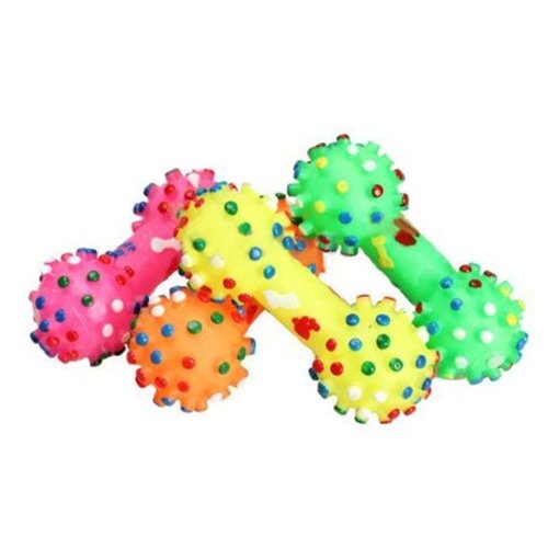 strimusimak Pet Chew Toy Soft Small Rubber Bone Squeaky Toy Colorful Dot for Puppy Dog Cat