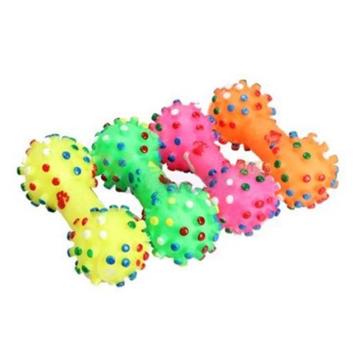 strimusimak Pet Chew Toy Soft Small Rubber Bone Squeaky Toy Colorful Dot for Puppy Dog Cat