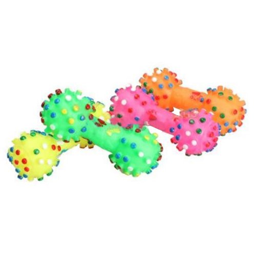 strimusimak Pet Chew Toy Soft Small Rubber Bone Squeaky Toy Colorful Dot for Puppy Dog Cat