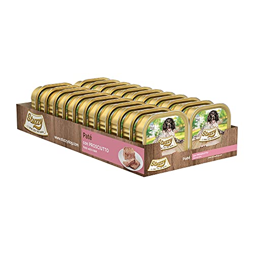 Stuzzy Mister, Comida húmeda para Perros Adultos, Sabor jamón, paté y Carne en trozos - Total 3,3 kg (22 tarrinas x 150 gr)