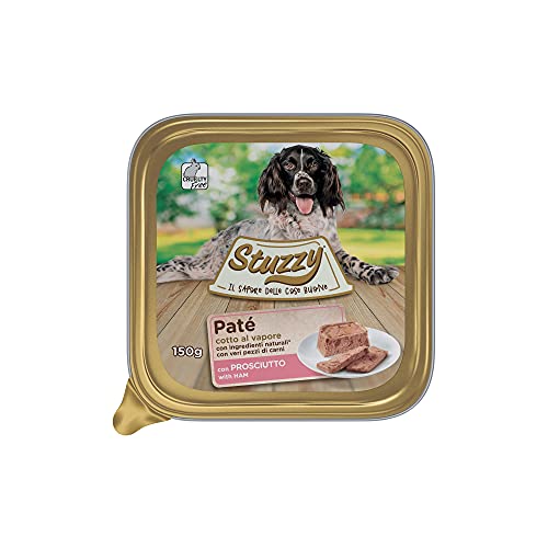 Stuzzy Mister, Comida húmeda para Perros Adultos, Sabor jamón, paté y Carne en trozos - Total 3,3 kg (22 tarrinas x 150 gr)