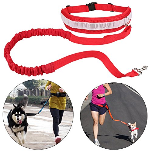 Suave Running Guinzaglio perros para animales polares manos libres cinturón con correa de tracción Cuerda para botella de agua con perro Treats bolsa, rojo