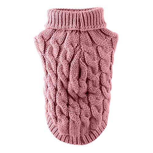 Suéter de punto de cuello alto para perros y mascotas, abrigo de invierno, más cálido y grueso, ropa de ganchillo para perros pequeños, medianos, grandes, cachorros, gatos (M, rosa)