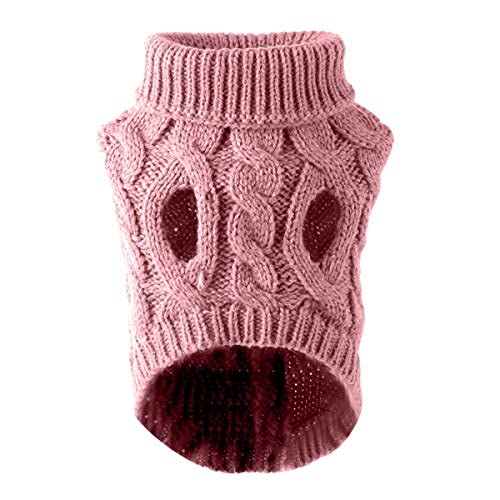 Suéter de punto de cuello alto para perros y mascotas, abrigo de invierno, más cálido y grueso, ropa de ganchillo para perros pequeños, medianos, grandes, cachorros, gatos (M, rosa)