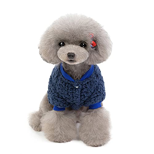 Suéter para perro pequeño, gato, cachorro, abrigo cálido para invierno, para mascotas, clima frío, ropa de forro polar lindo, suéter para perros pequeños, niña niño (grande, azul)