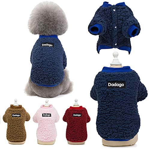 Suéter para perro pequeño, gato, cachorro, abrigo cálido para invierno, para mascotas, clima frío, ropa de forro polar lindo, suéter para perros pequeños, niña niño (grande, azul)