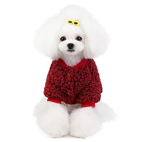 Suéter para perro pequeño, gato, cachorro de invierno, abrigo cálido para mascotas, ropa de forro polar, para perros pequeños, niña y niño (grande, rojo)