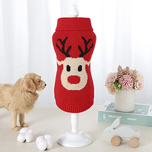 Suéter para Perros Reno de Navidad Tejido para Mascotas Lana Invierno Cálido Suéter de Cuello Alto para Perros Ropa para Mascotas Disfraz Suéter ​para Suéter para Gatos para Perros pequeño